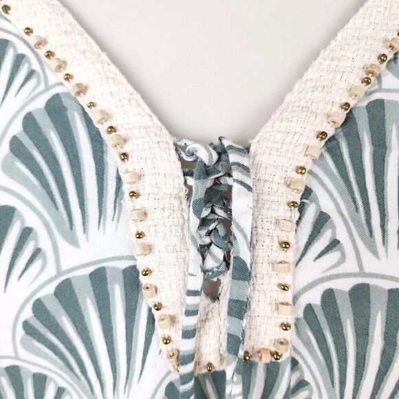 Skemo Boheme Green Seashell Caracol Miami Beaded V-neck Oversized Beach Top S - Picture 2 of 8